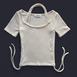 Korean Ribbed Cream Halter Strap Ruched Top - Minimalist Y2K Streetwear XS/S